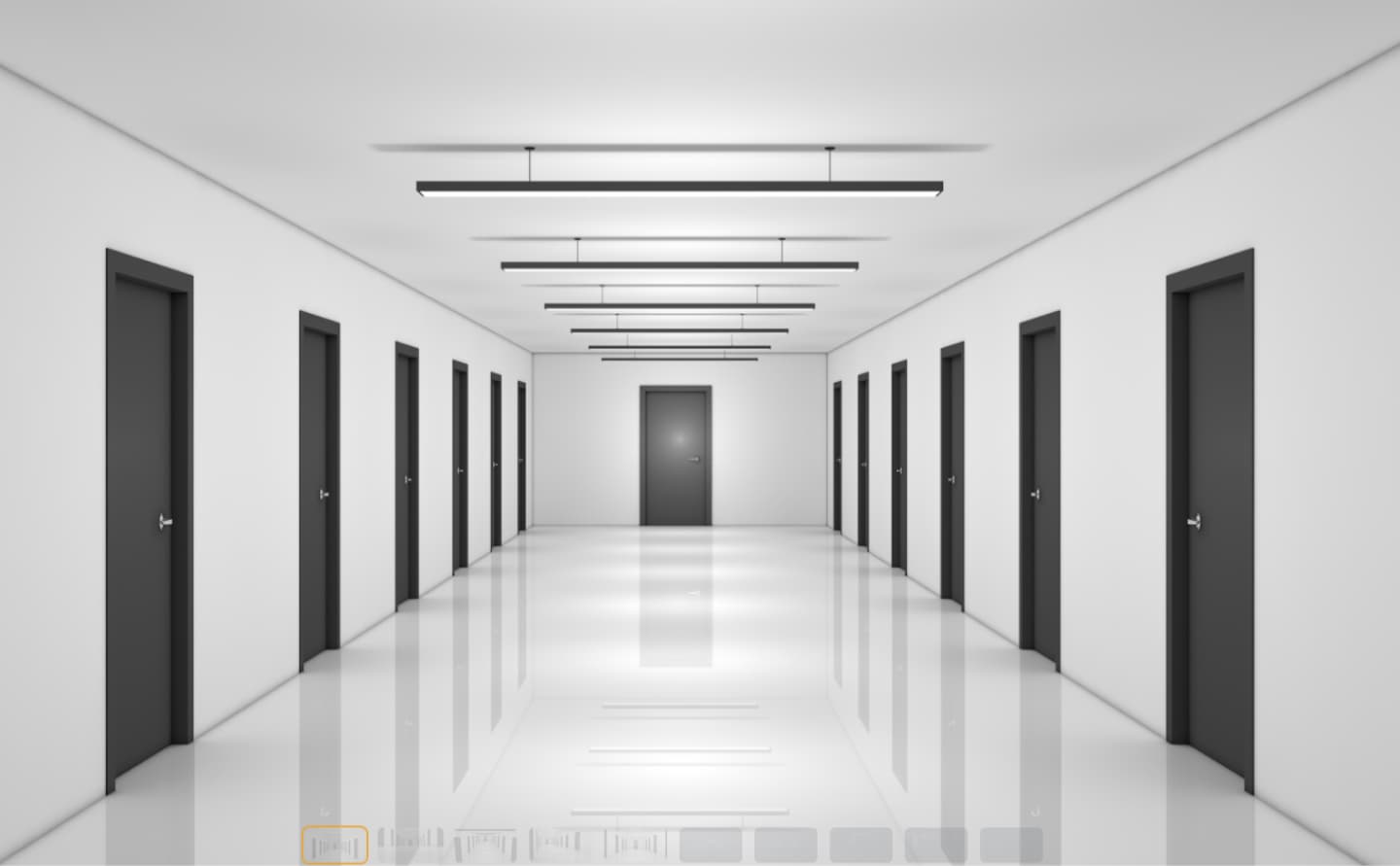 photograph looking down a corridor full of doors from BAT’s global Research and Development hub in Southampton, UK